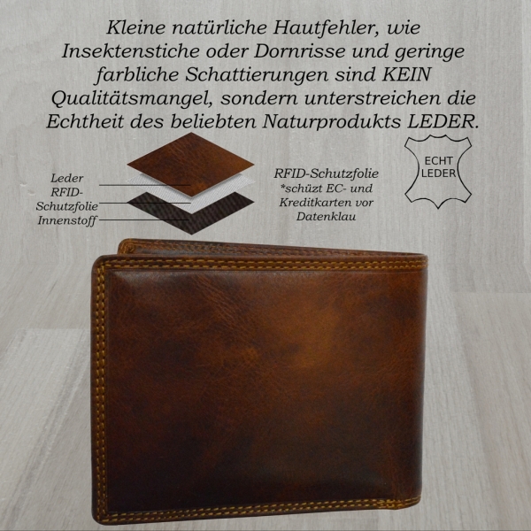 flevado Herren Biker Börse Geldbörse Totenkopf mit Aufschrift RFID Schutz Querformat (braun)